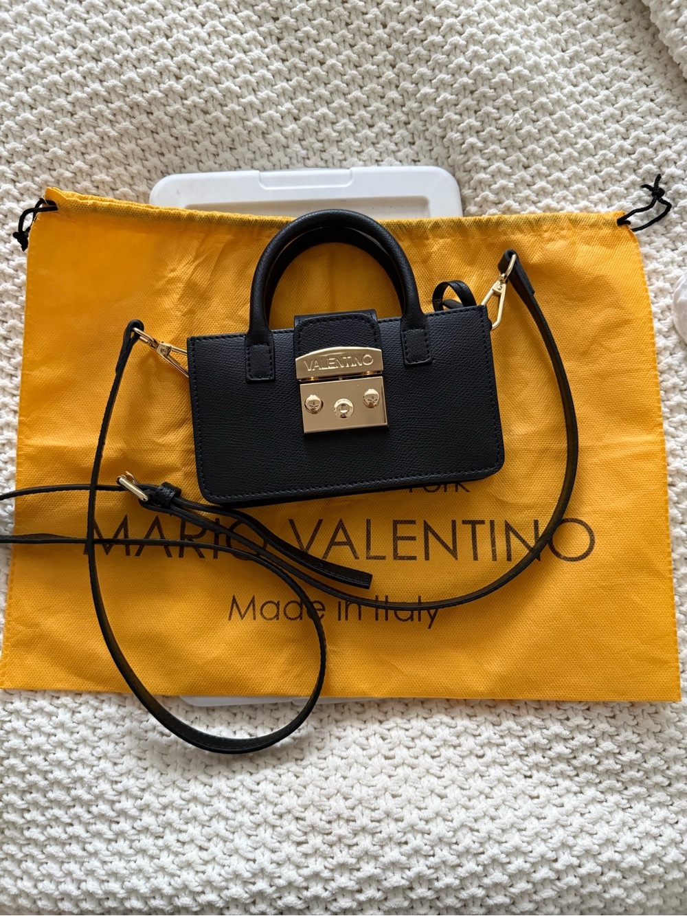 Mario Valentino Black Leather Micro Crossbody Bag